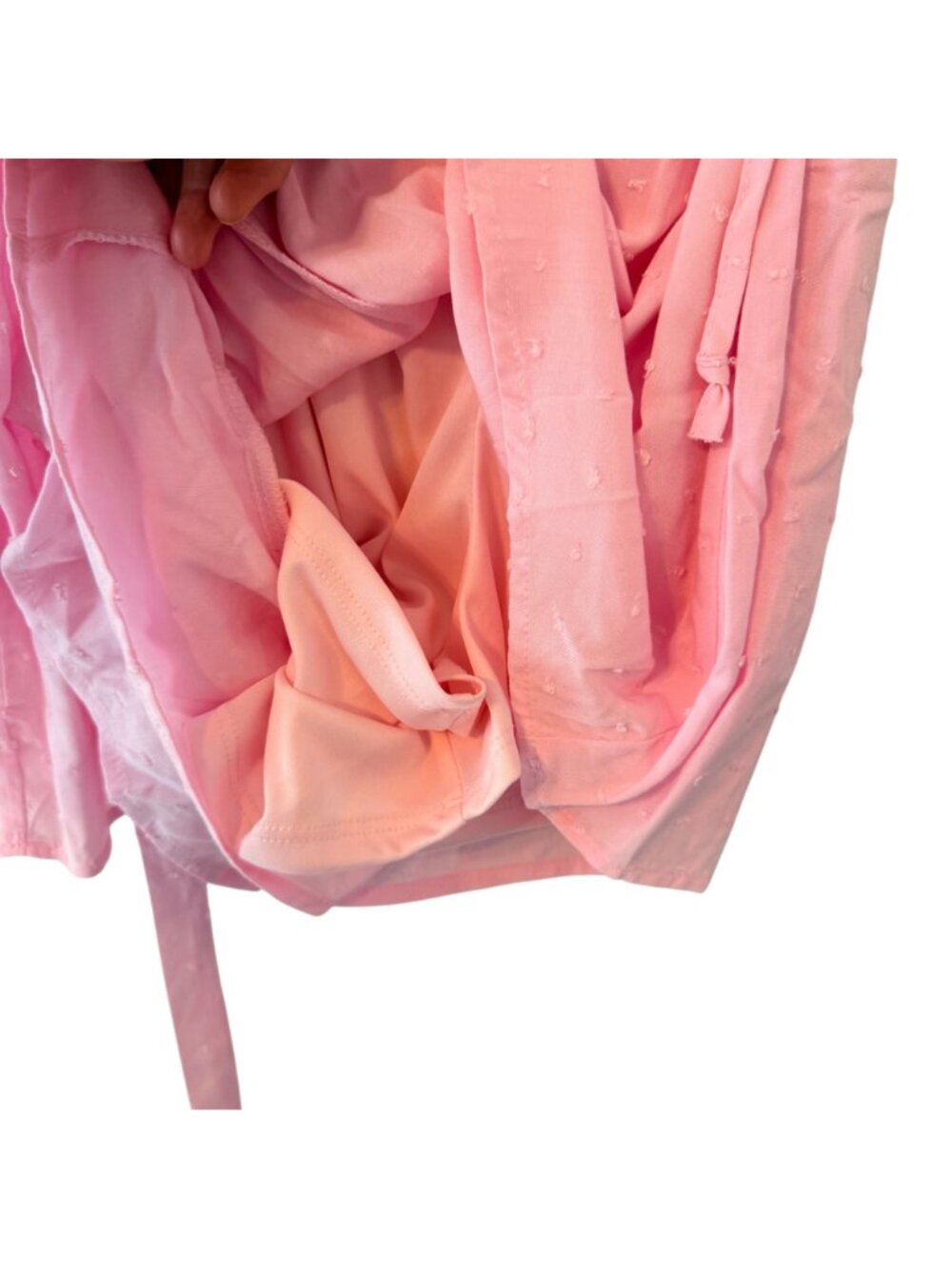 Trixxi Womens Pink Surplice Romper With Waist Tie Sz Medium Short Sleeves. NWT - Picture 8 of 12